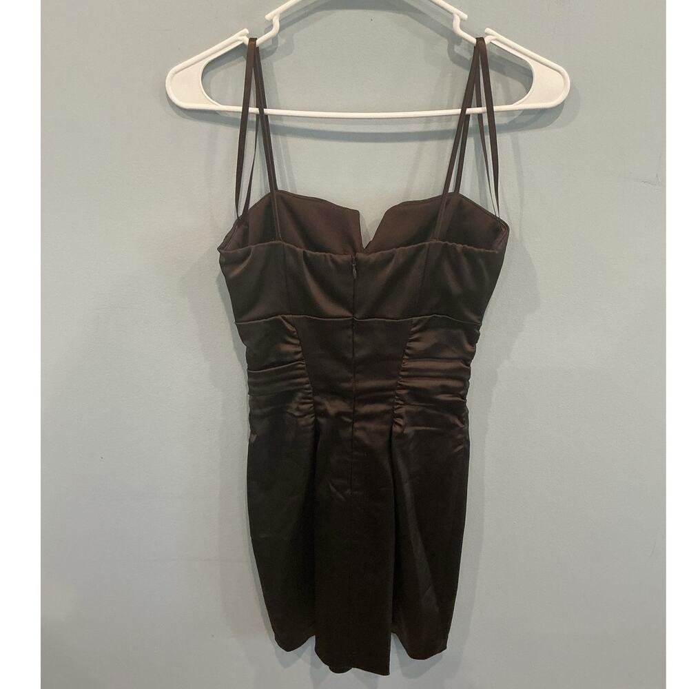 Vintage Cache Satin Y2K Sweetheart Neckline Mini Dress Chocolate Brown Prom 90s - Picture 4 of 5